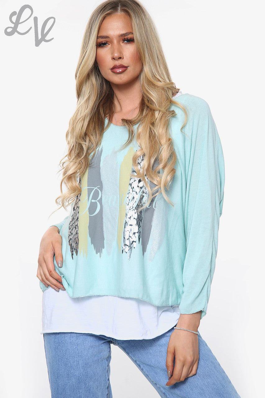 Ladies Beautiful Slogan 2 Layer Top Mint Unit Price WAS £13.99 NOW £6.99