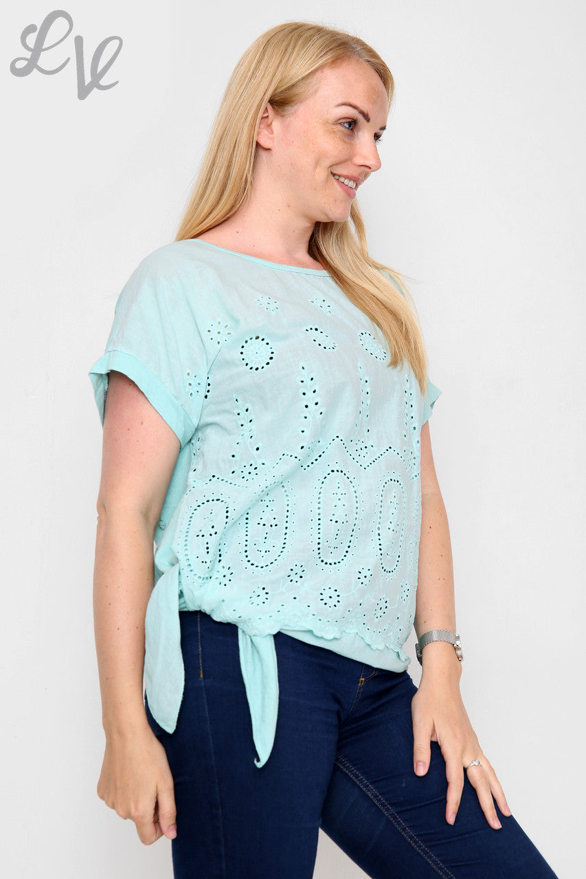 Ladies Anglaise Tie Side Top Mint - Unit Price £10.99