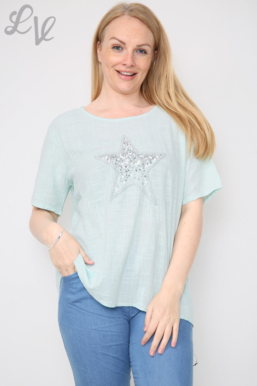 Dames Top Ster Pailletten Mint Stukprijs € 8,99