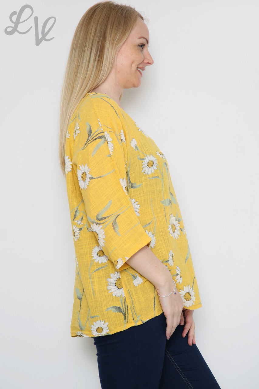 Ladies Daisy Stem Print Top Yellow