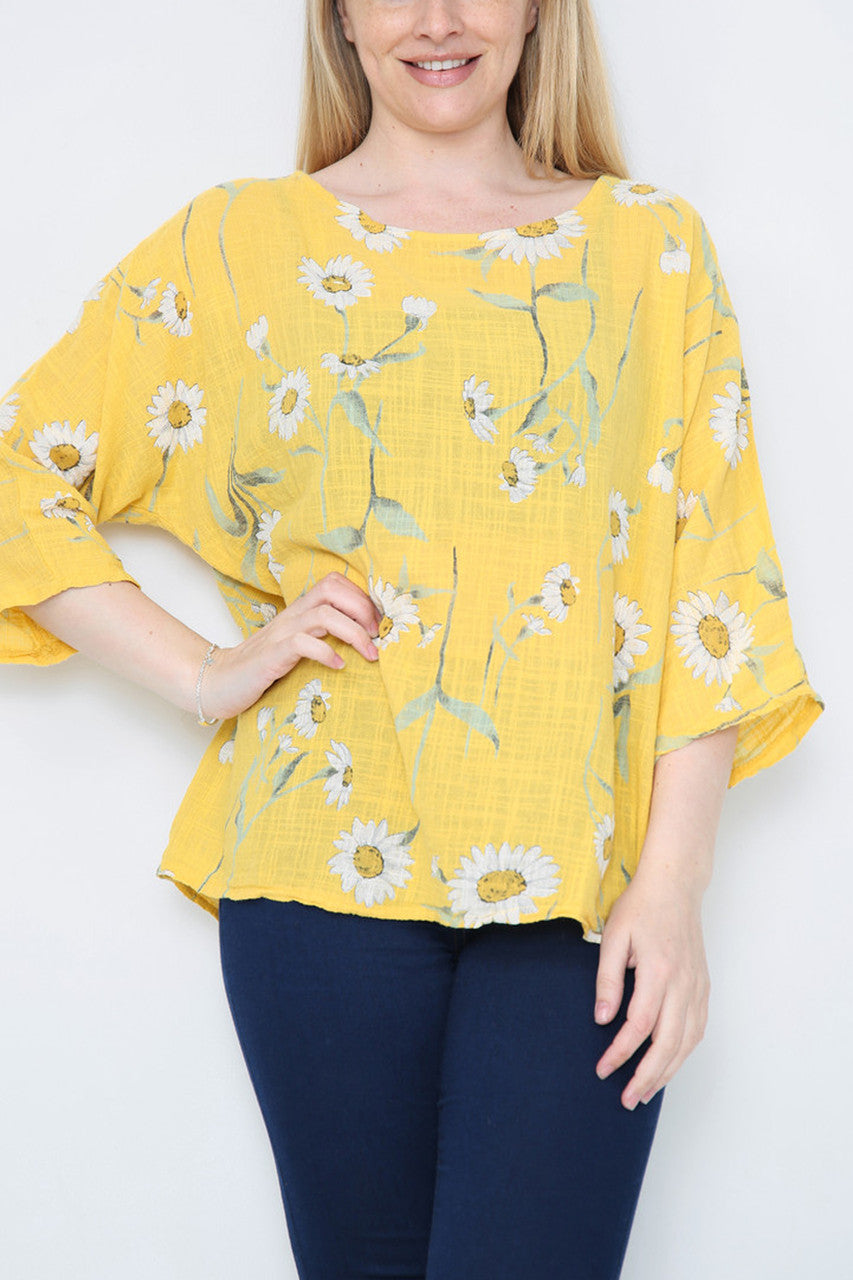 Ladies Daisy Stem Print Top Yellow