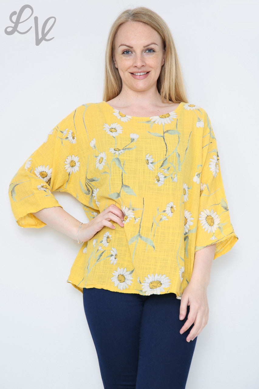 Ladies Daisy Stem Print Top Yellow