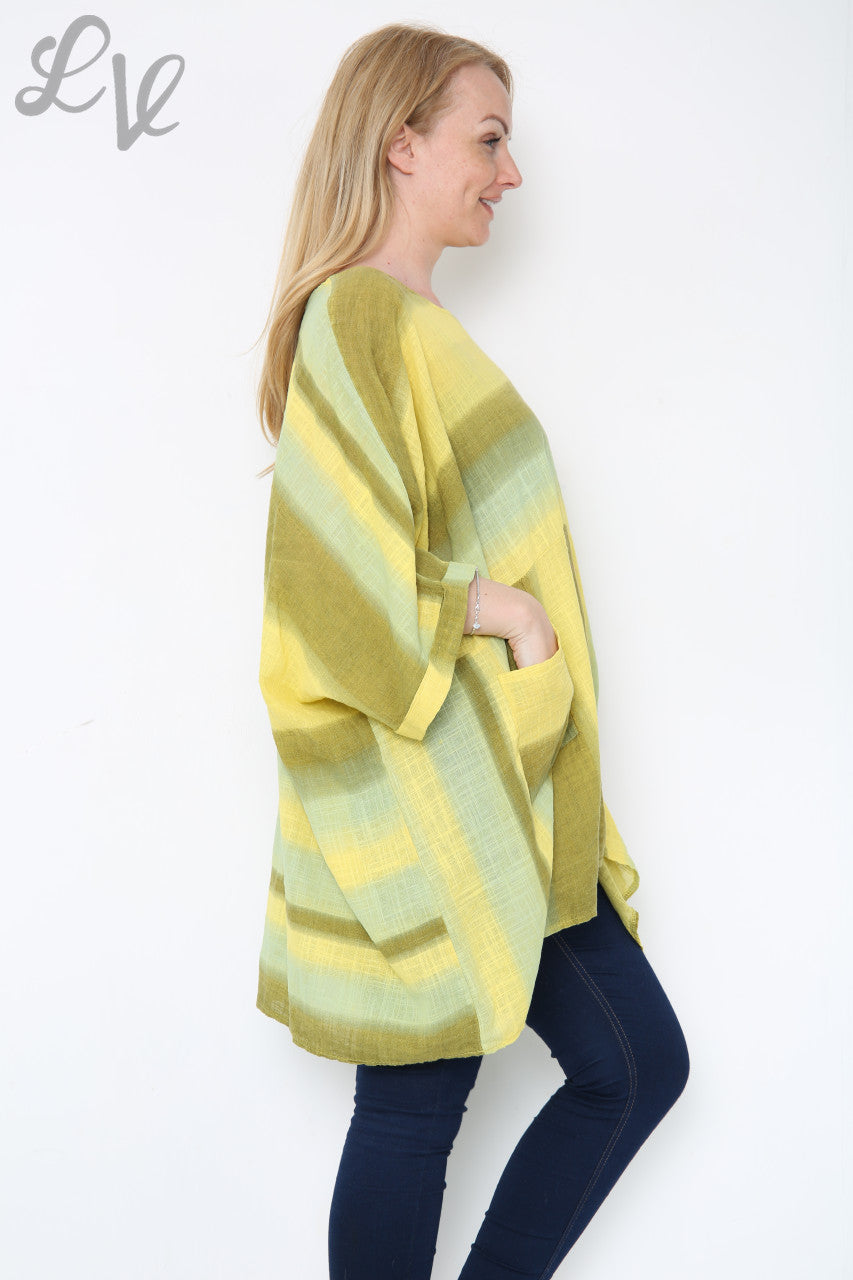 Dames Ombre Kleurrijke Batwing Top Mosterd Stukprijs €10,99