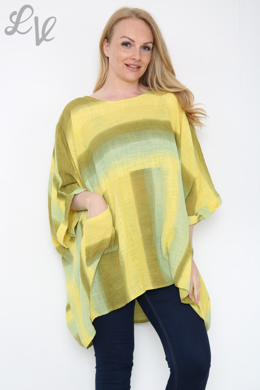 Dames Ombre Kleurrijke Batwing Top Mosterd Stukprijs €10,99