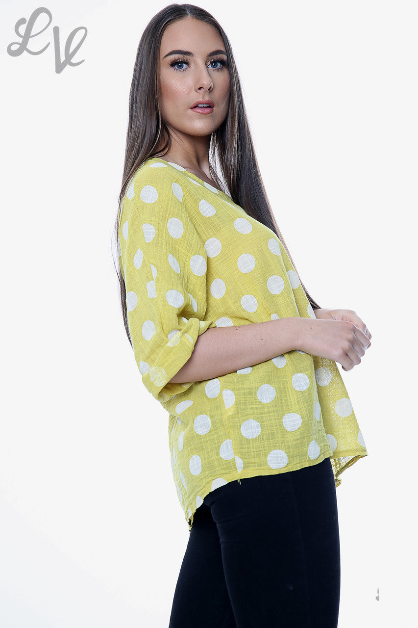 Ladies Polka Dot Simple Top Mustard Unit Price £7.99