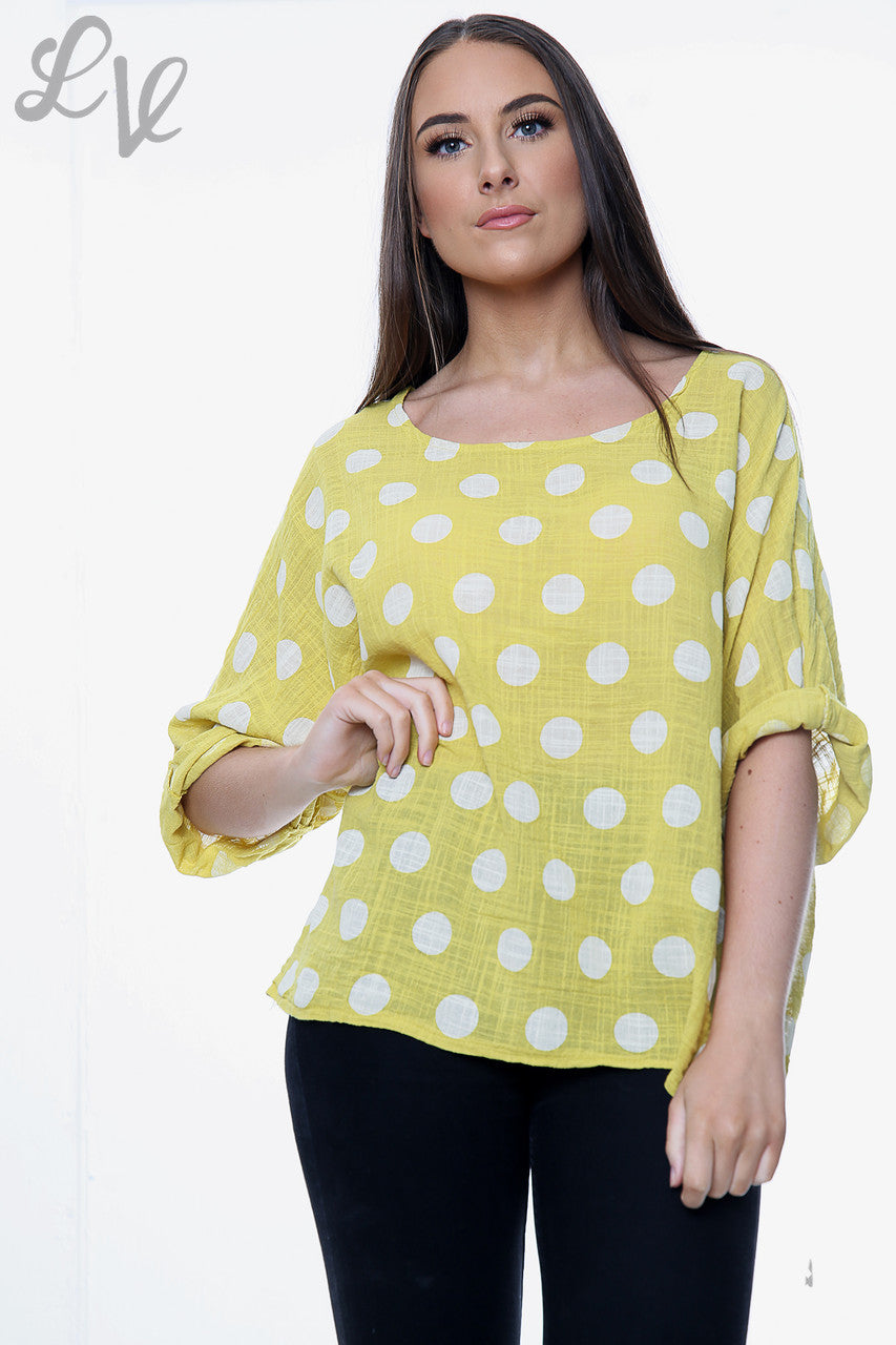 Ladies Polka Dot Simple Top Mustard Unit Price £7.99