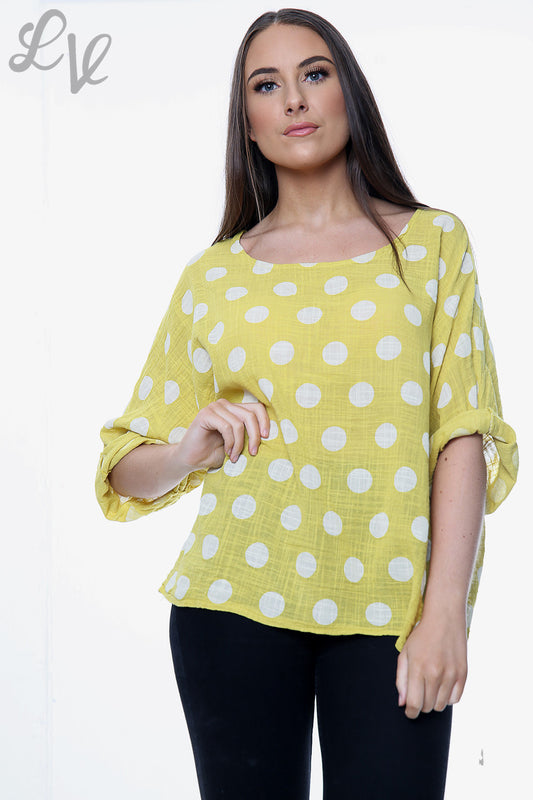 Ladies Polka Dot Simple Top Mustard Unit Price £7.99