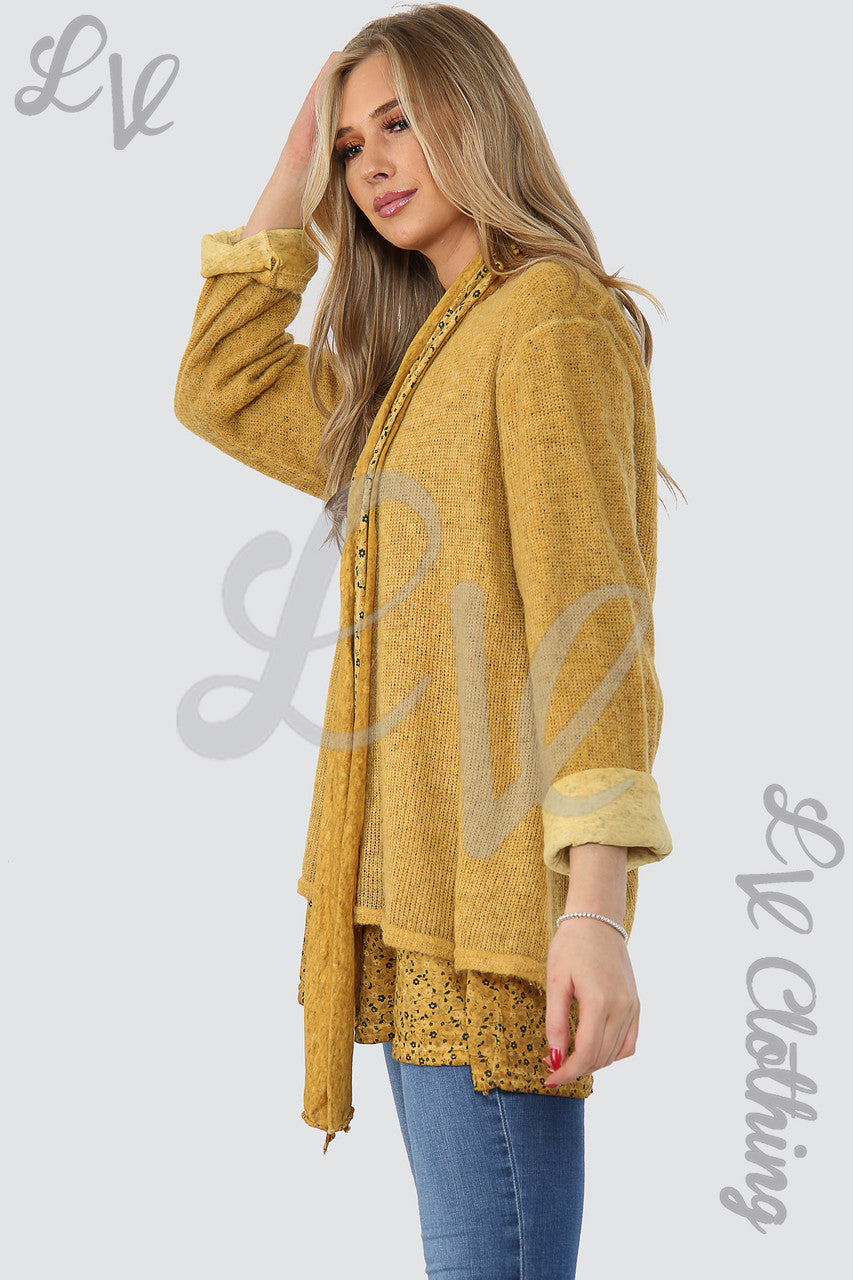 Dames Jumper met Bloemenprint, Onderlaag en Sjaal Mosterd - Stukprijs £16.99