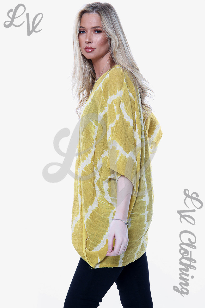 Dames Tie-dye print wijde top mosterdstukprijs € 14,99