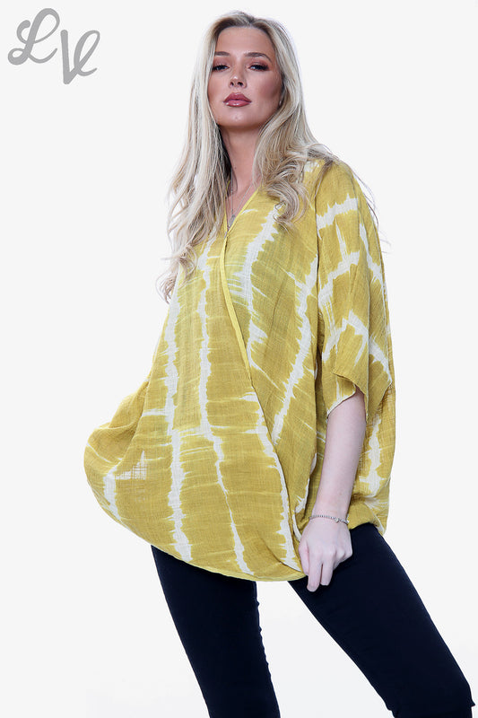 Ladies Tie Dye Print Floaty Top Mustard Unit Price £14.99