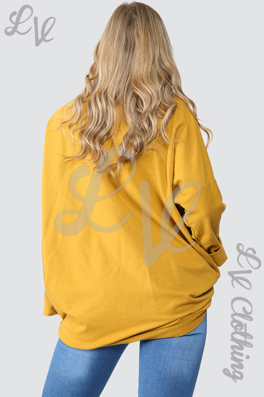 Dames Folie Ster Grafische Sweatshirt Tuniek Top Mosterd - Stukprijs €15,99
