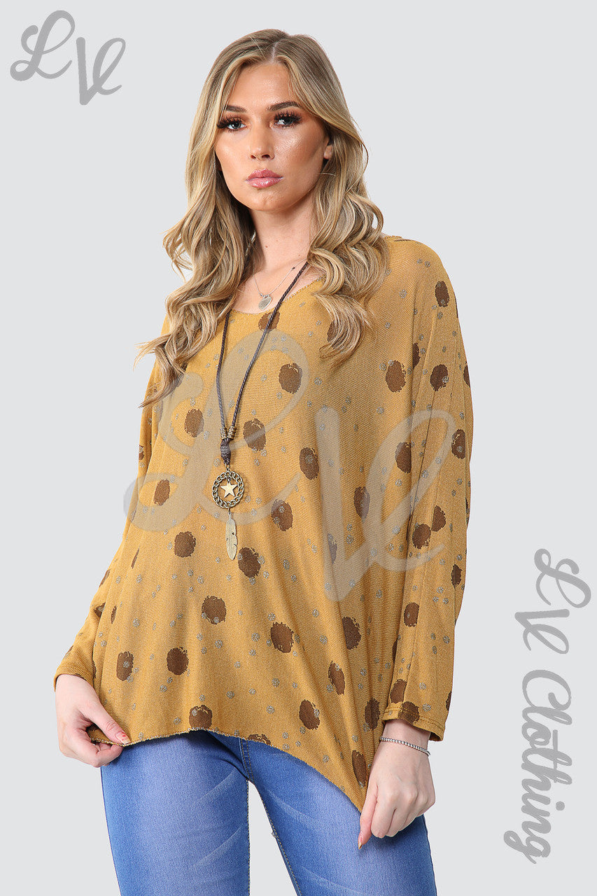Ladies Spotty Top With Necklace Mustard - Unit Price £10.99