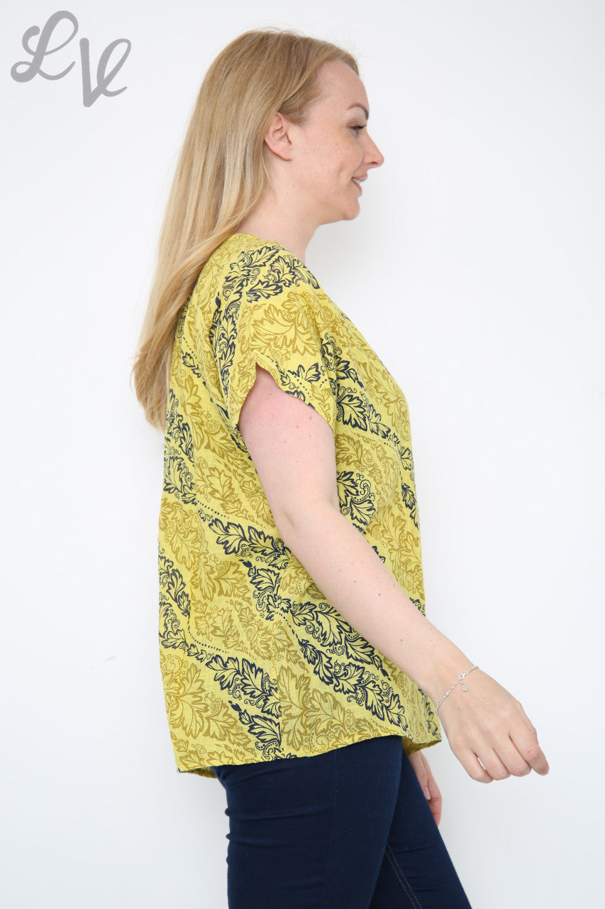 Ladies Leaf Paisley Print Top Mustard Unit Price £7.99