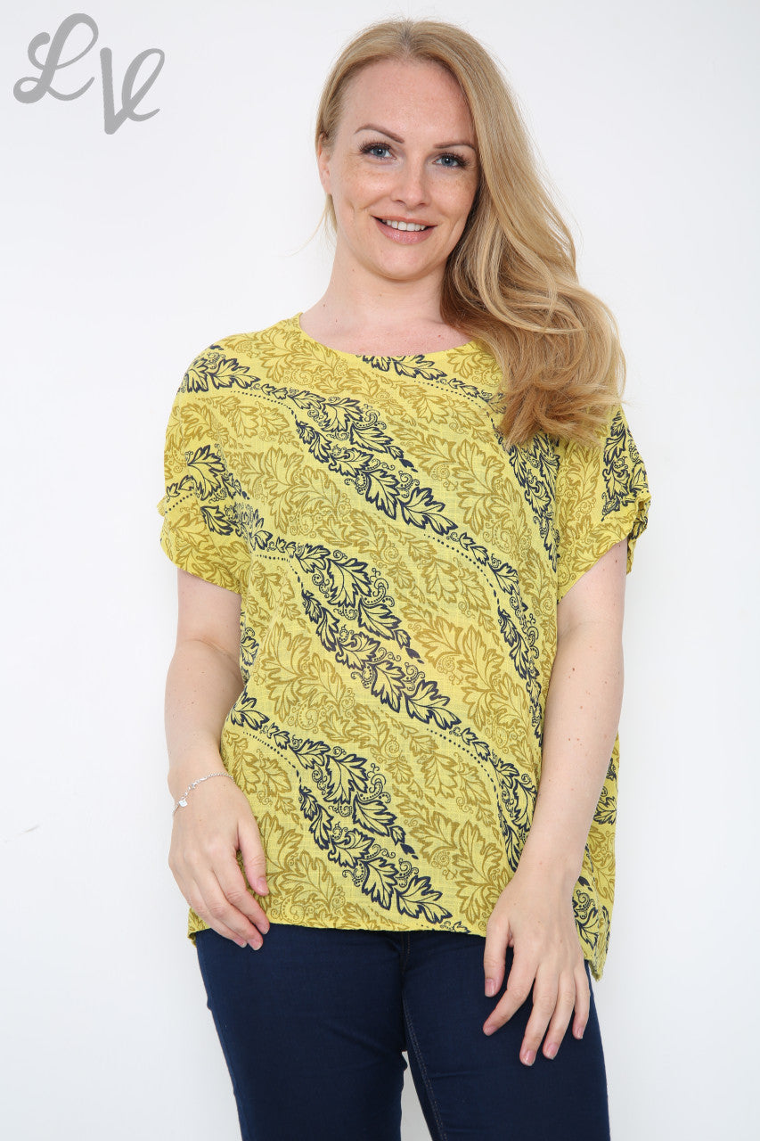 Ladies Leaf Paisley Print Top Mustard Unit Price £7.99