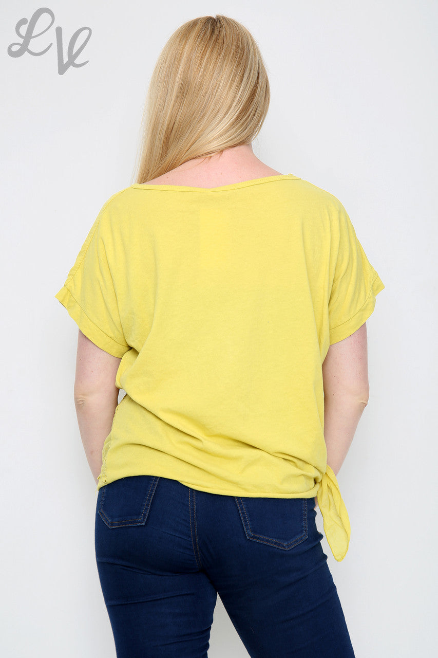 Ladies Anglaise Tie Side Top Mustard - Unit Price £10.99