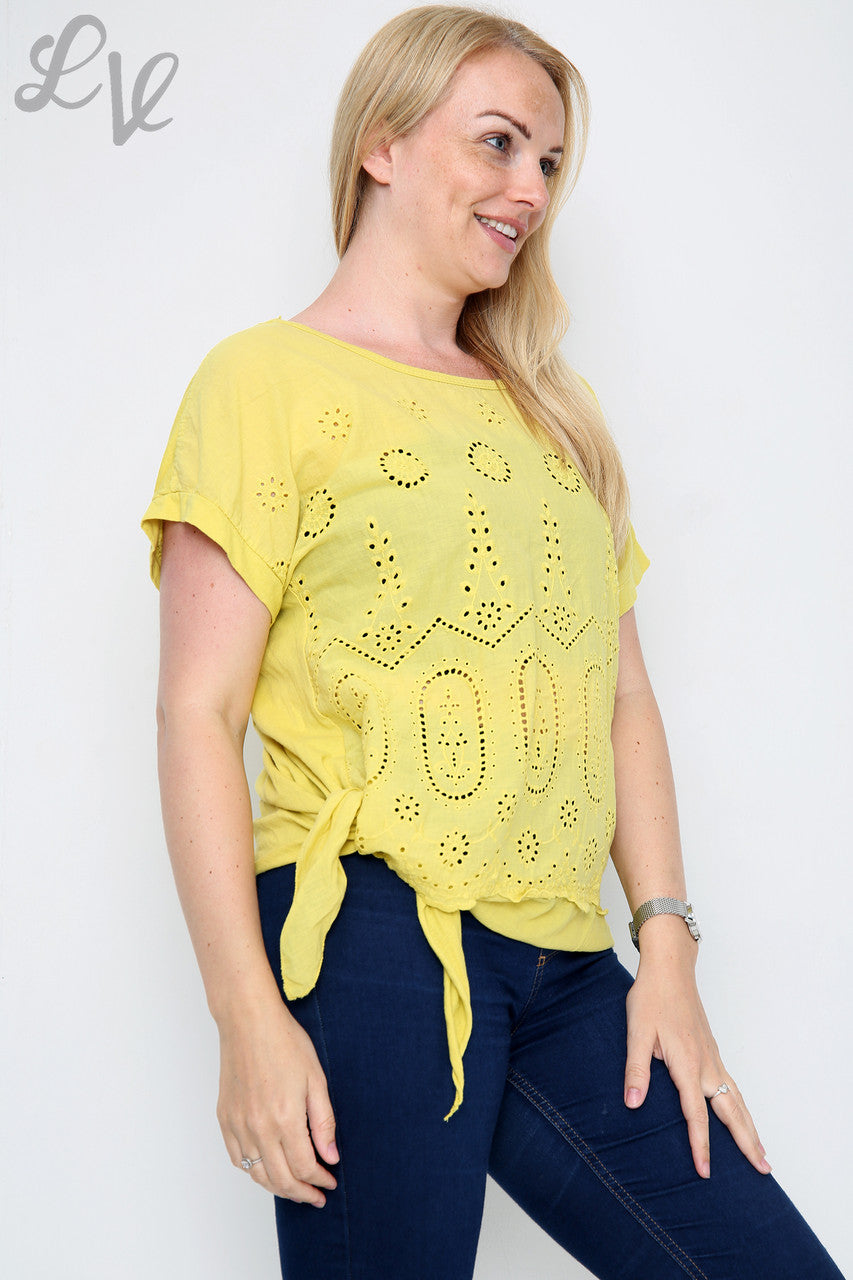 Ladies Anglaise Tie Side Top Mustard - Unit Price £10.99