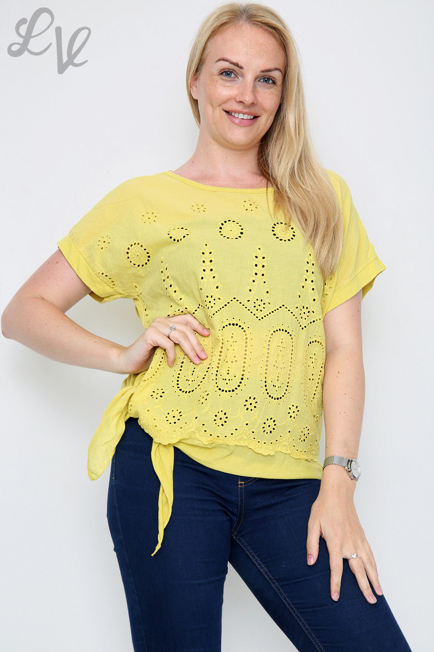 Ladies Anglaise Tie Side Top Mustard - Unit Price £10.99