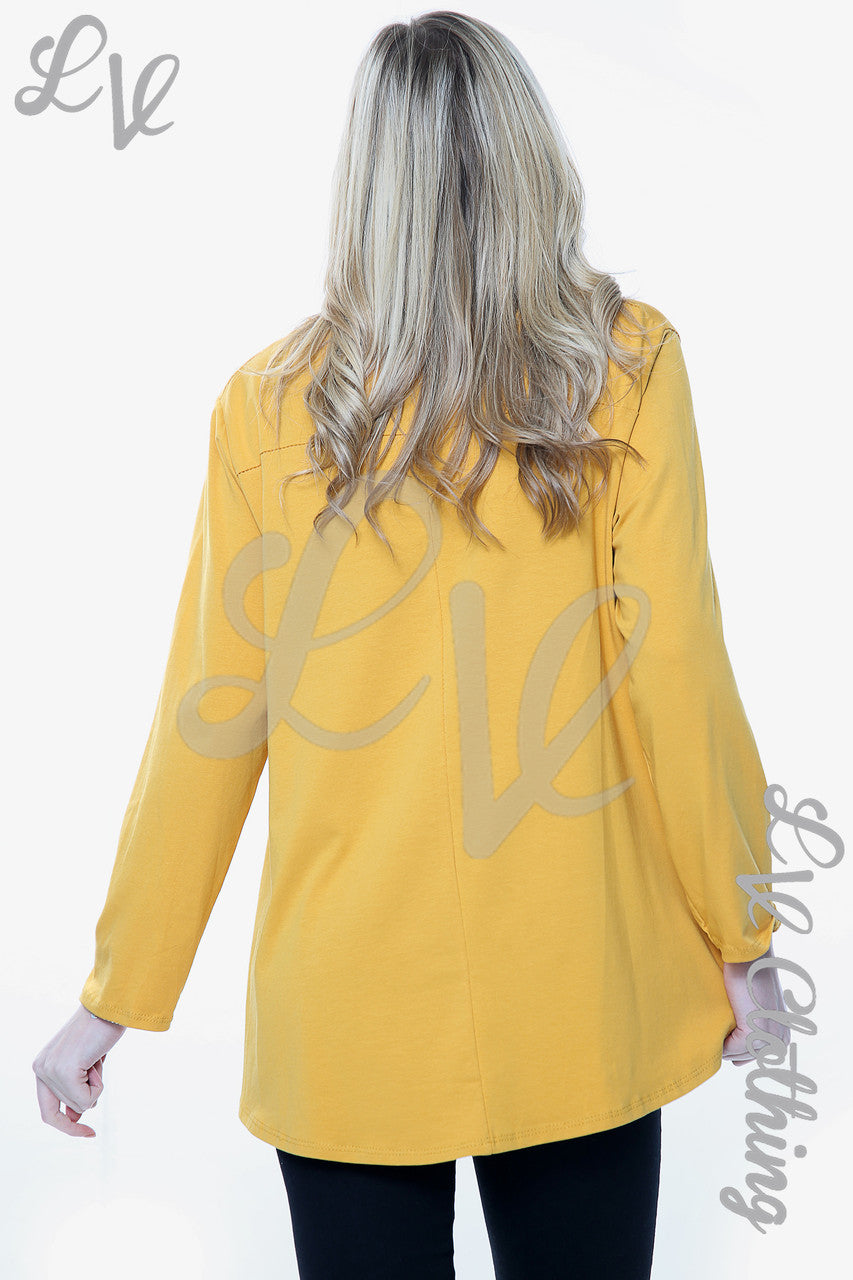 Ladies 2 Hearts Foil Graphic Top Mustard Unit Price £6.99