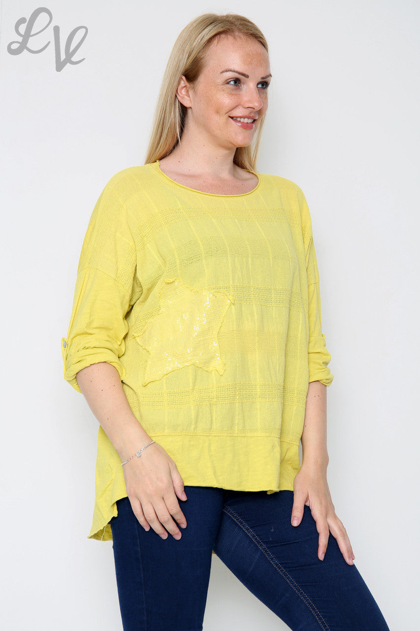 Ladies Sequin Star Detail Top Mustard Unit Price £8.99