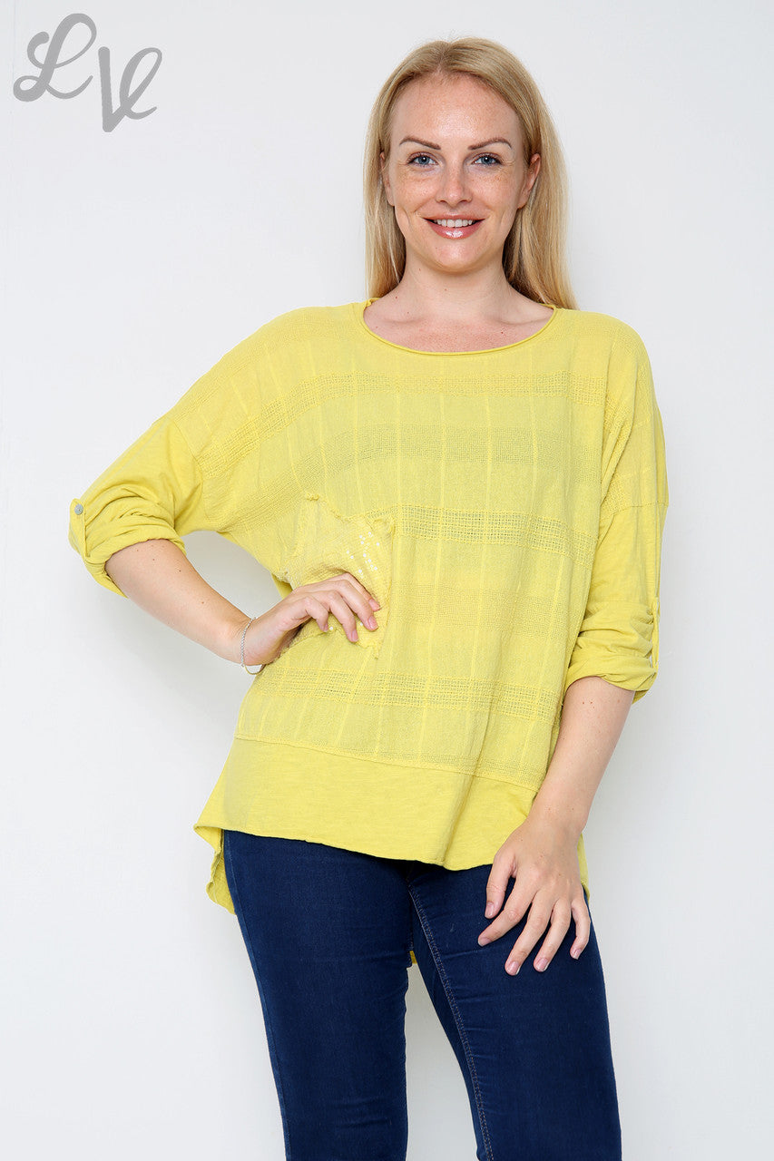 Ladies Sequin Star Detail Top Mustard Unit Price £8.99