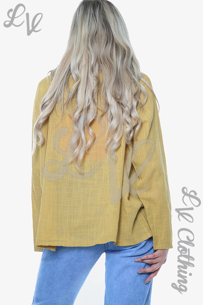 Dames Paardebloem Top Lange Mouw Mosterdstuk Prijs € 10,99