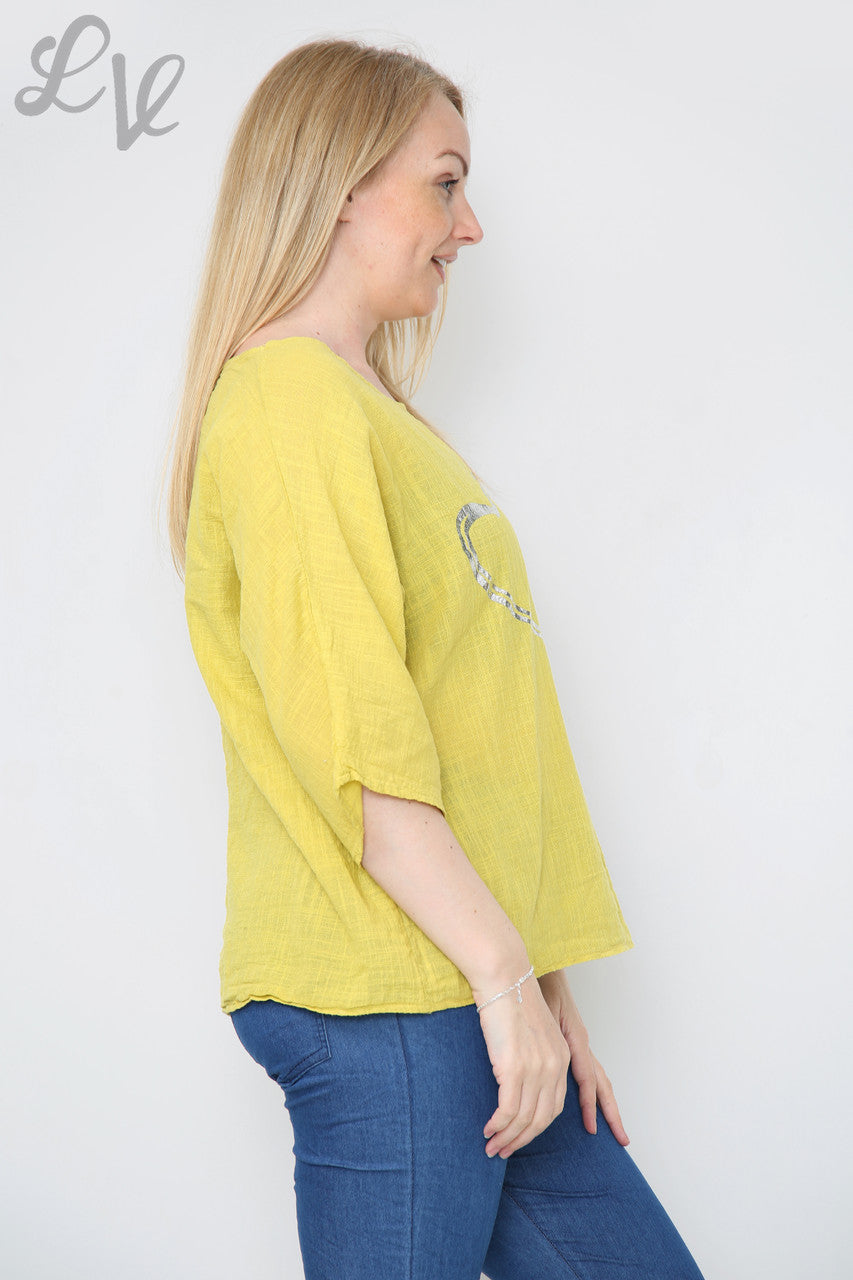 Dames Double Foil Heart Top Mosterd Stukprijs € 7,99