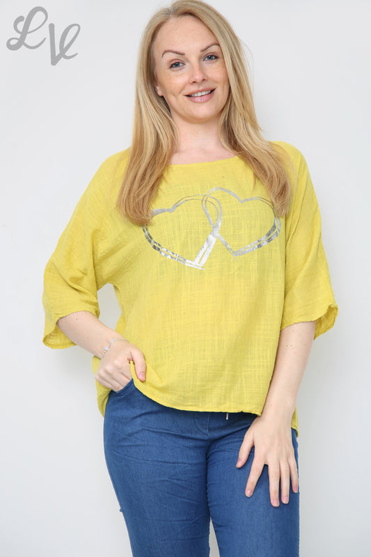 Ladies Double Foil Heart Top Mustard Unit Price £7.99