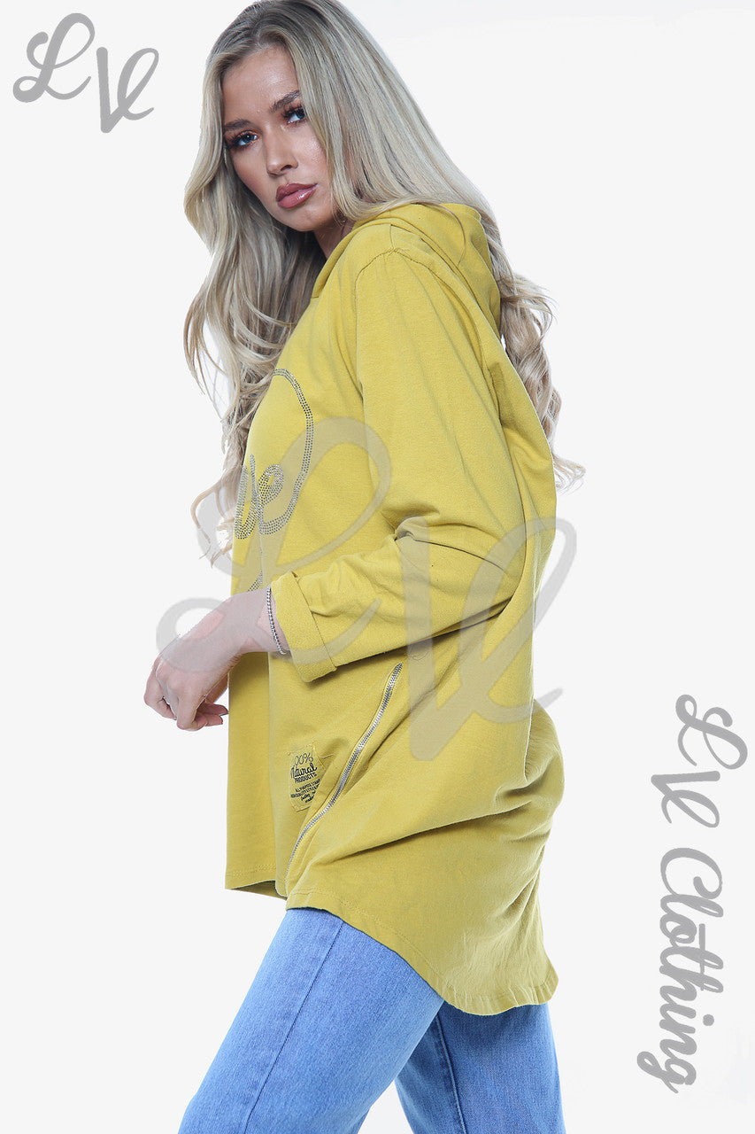 Dames Diamant Liefdeshart Hoodie Mosterdstukprijs WAS £15.99 NU £12