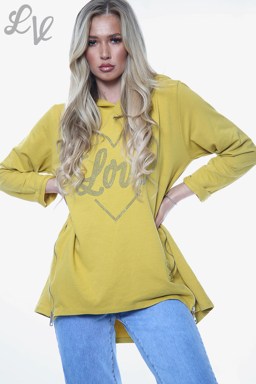 Dames Diamant Liefdeshart Hoodie Mosterdstukprijs WAS £15.99 NU £12