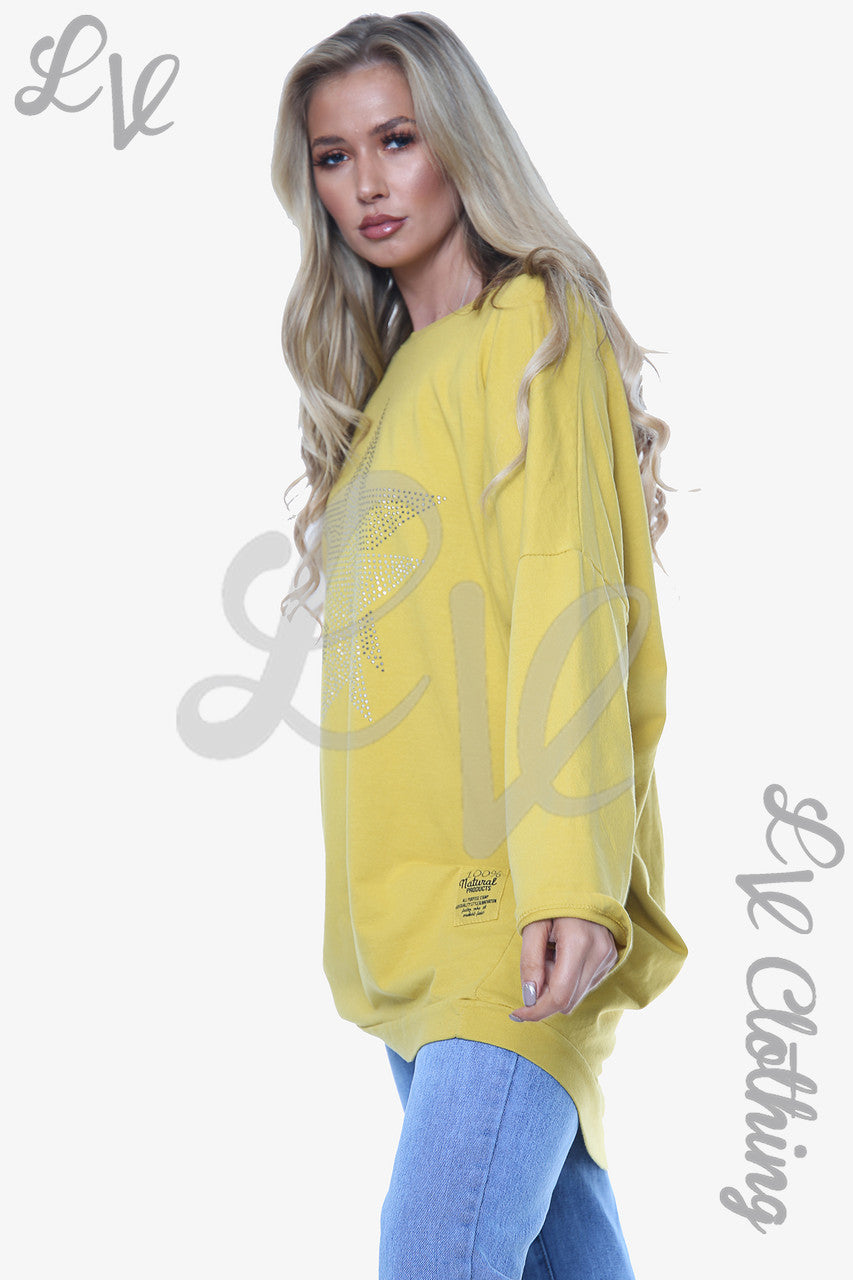 Dames Dimante Sterren Sweatshirt Top Mosterd Stukprijs €13,99