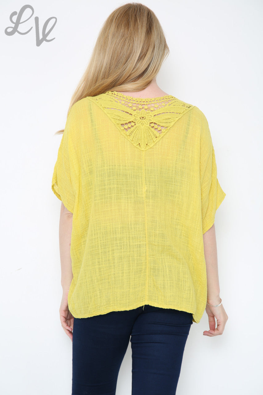 Ladies Crochet Back Top Mustard