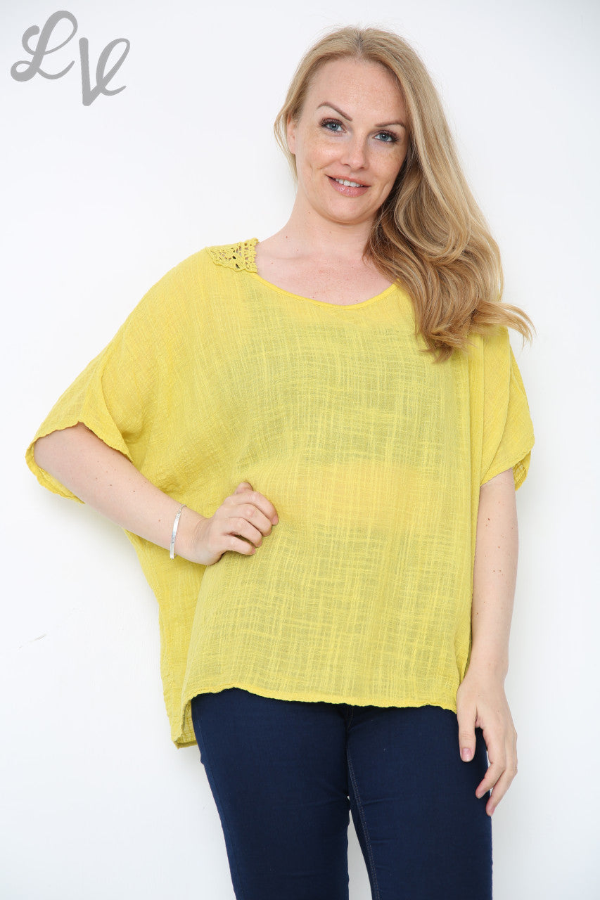 Ladies Crochet Back Top Mustard