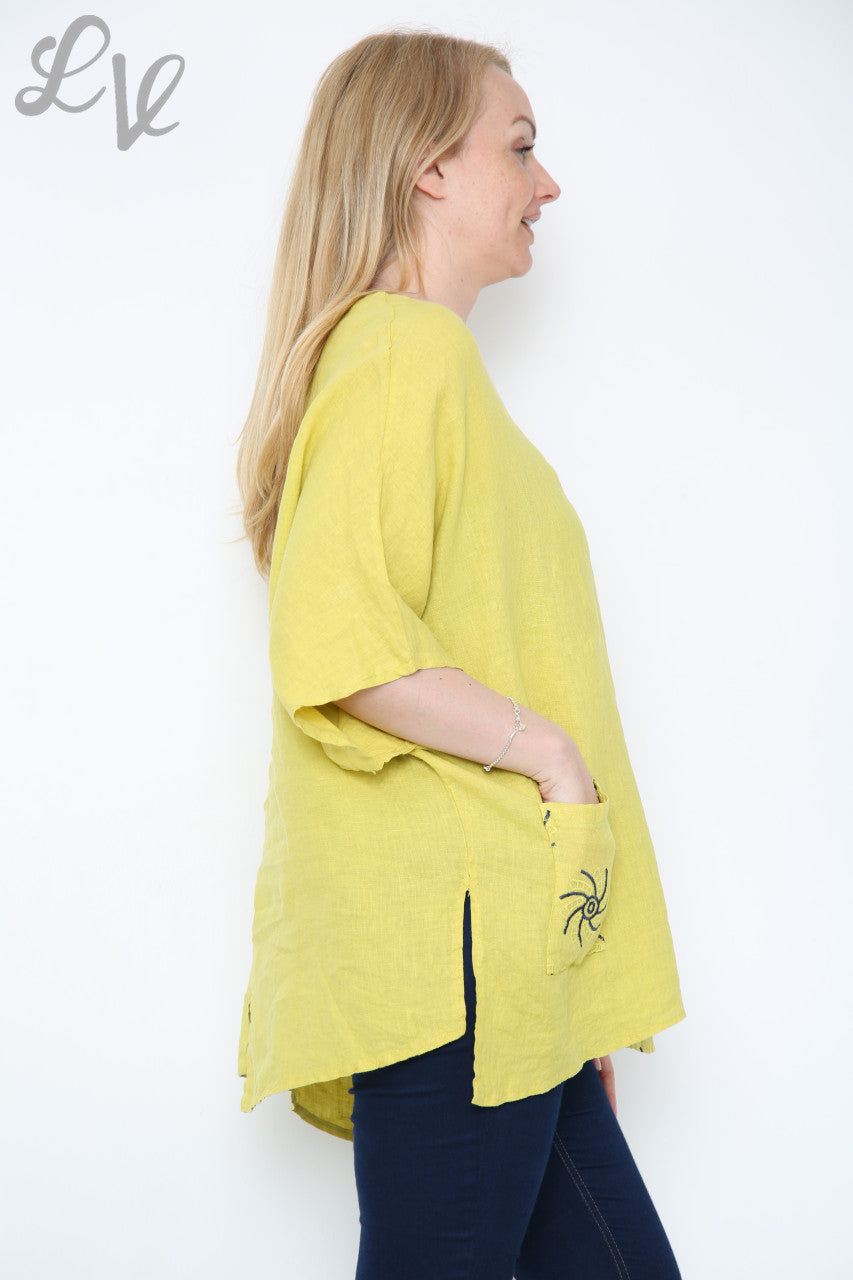 Dames Geborduurd Patroon Top Mosterd Stukprijs €13,99