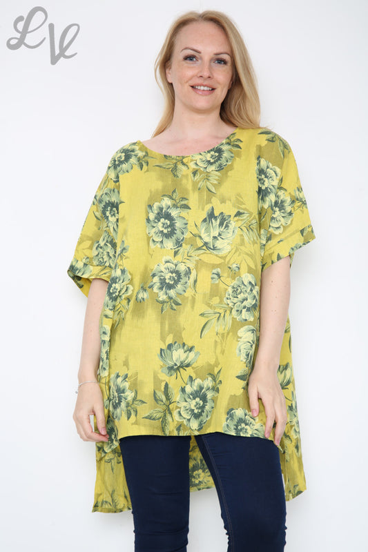 Ladies Flowers Stem Print Top Mustard Unit Price £12.99