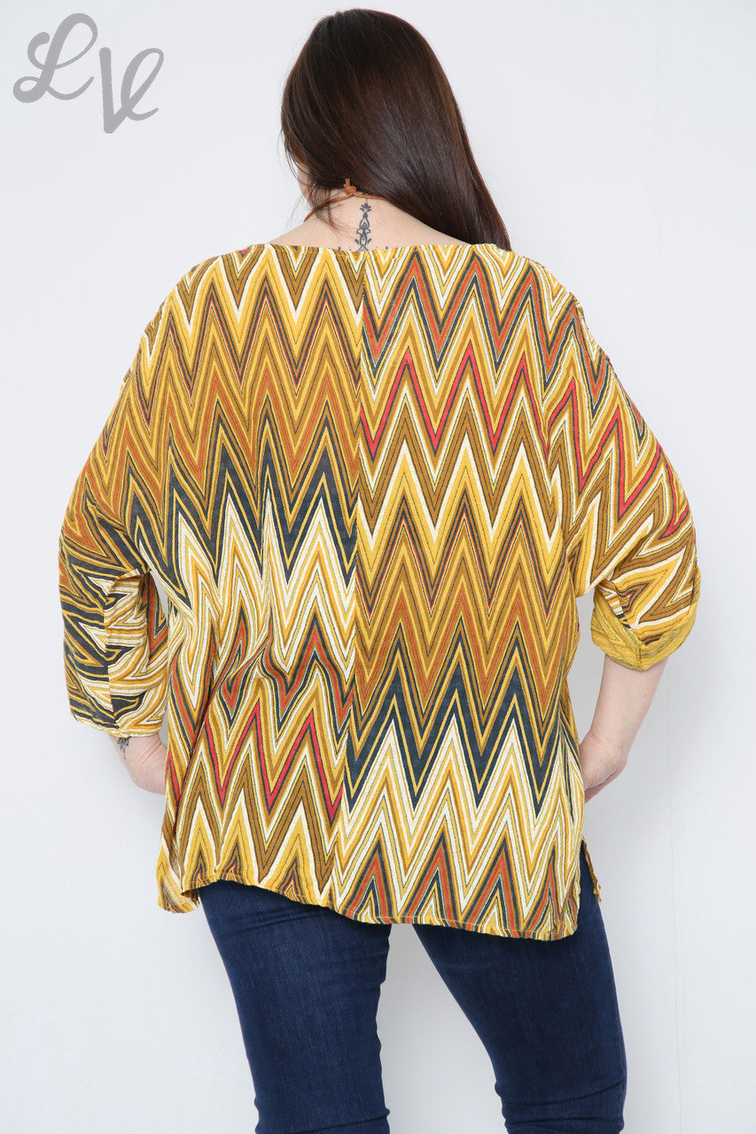 Ladies Zig Zag Print Top With Necklace Mustard Unit Price £8.99