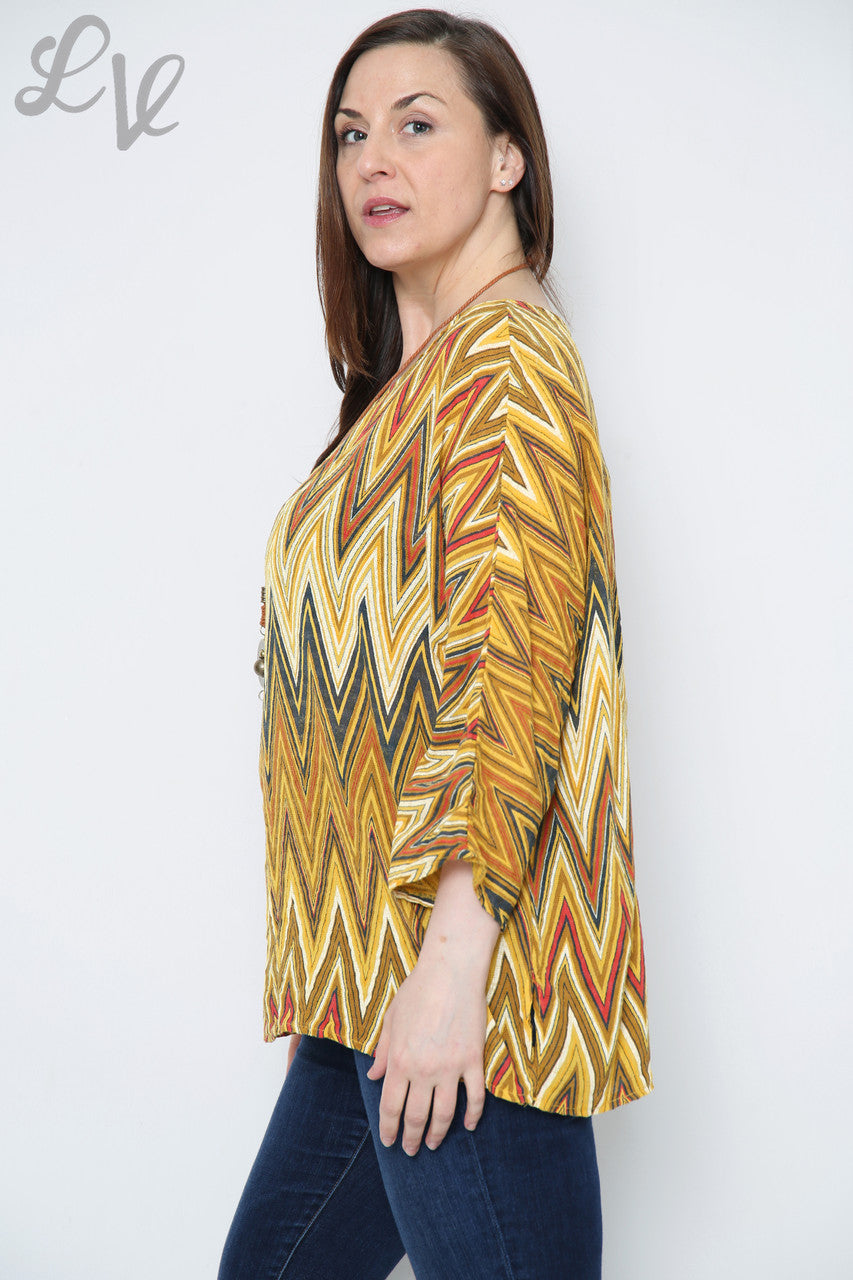 Ladies Zig Zag Print Top With Necklace Mustard Unit Price £8.99