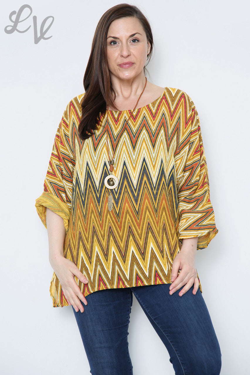 Ladies Zig Zag Print Top With Necklace Mustard Unit Price £8.99