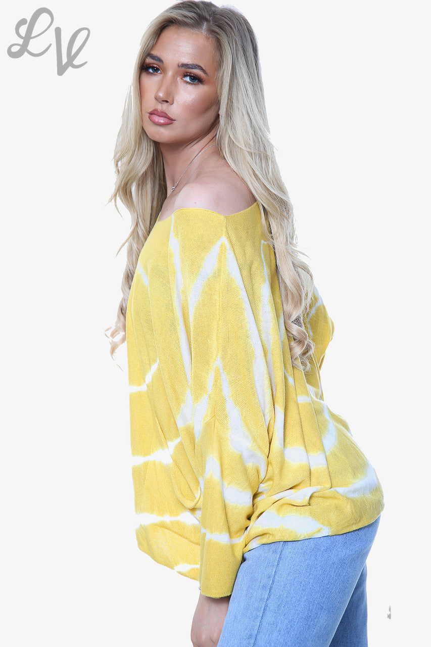 Dames Tie-Dye Print Fijngebreide Top Mosterdstukprijs € 14,99
