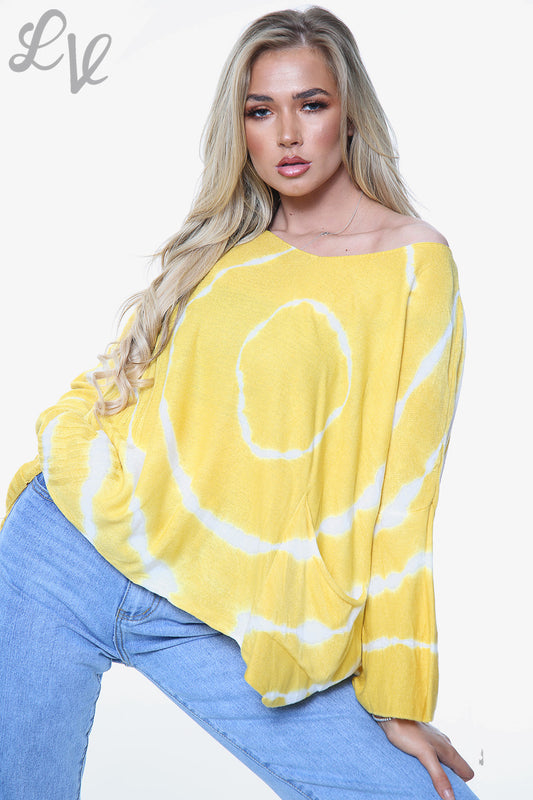Ladies Tie Dye Print Fine Knit Top Mustard Unit Price £14.99