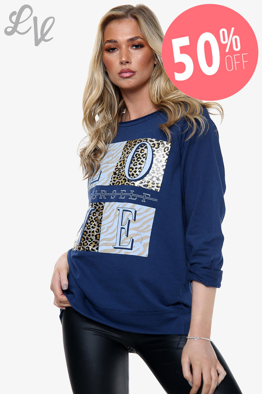 Ladies 'Love yourself' Graphic Top Navy Unit Price WAS £11.99 NOW £5.99