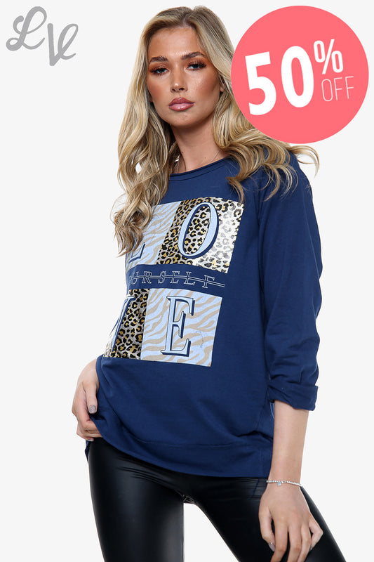 Ladies 'Love yourself' Graphic Top Navy Unit Price WAS £11.99 NOW £5.99
