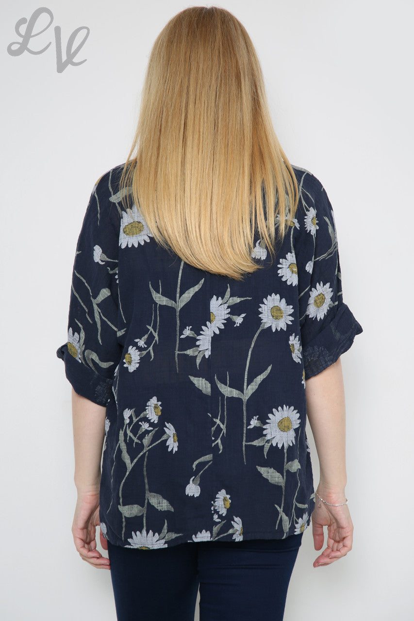 Ladies Daisy Stem Print Top Navy - Unit Price £9.99