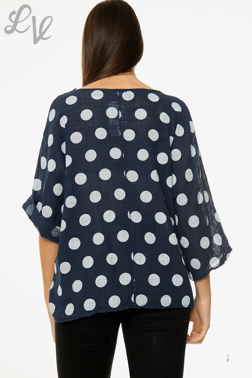Dames Polkadot Effen Top Navy Stukprijs €7,99