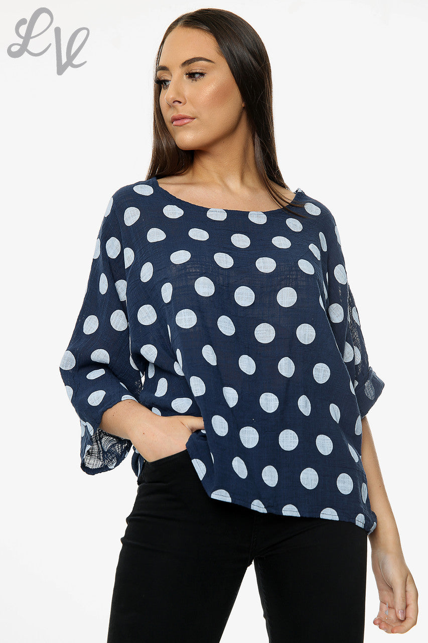 Dames Polkadot Effen Top Navy Stukprijs €7,99