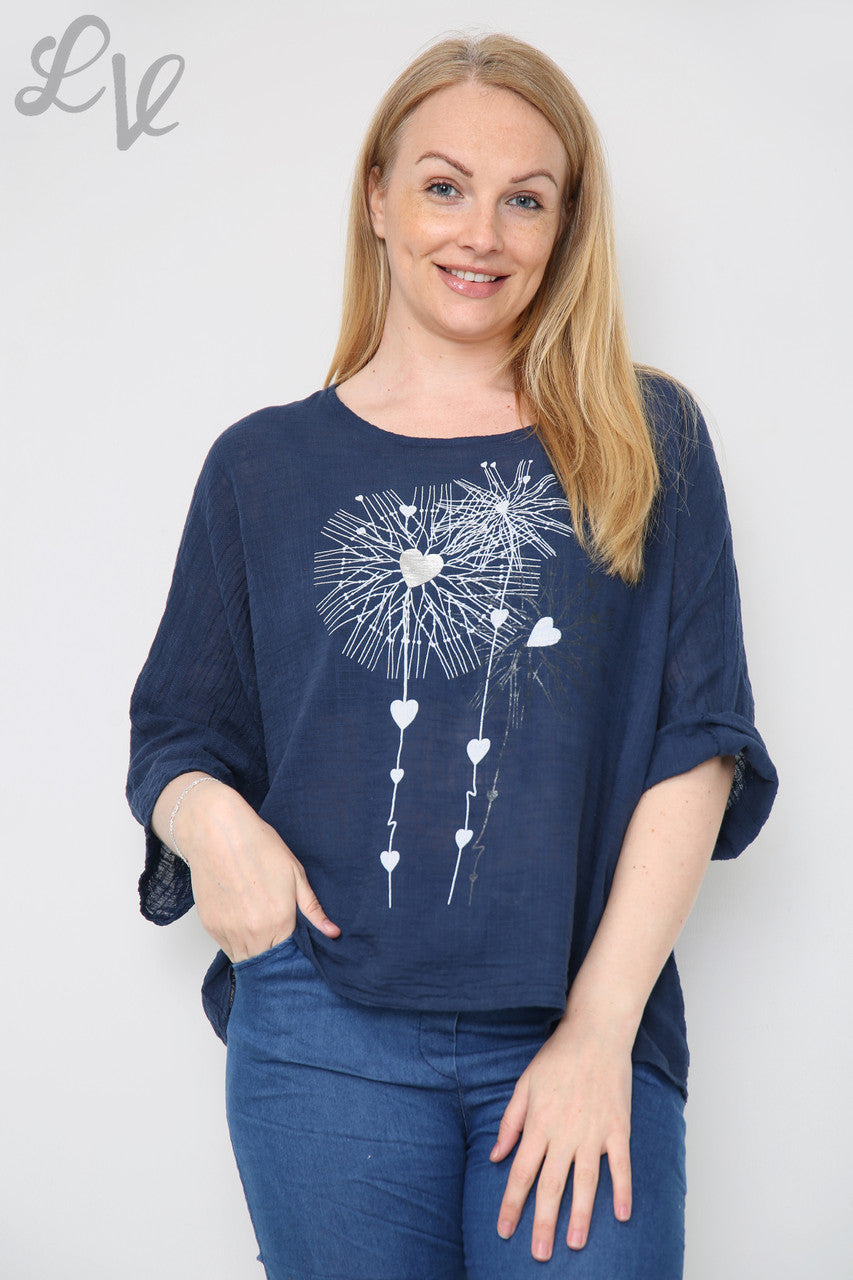 Ladies Dandelion Heart Top Navy Unit Price £7.99
