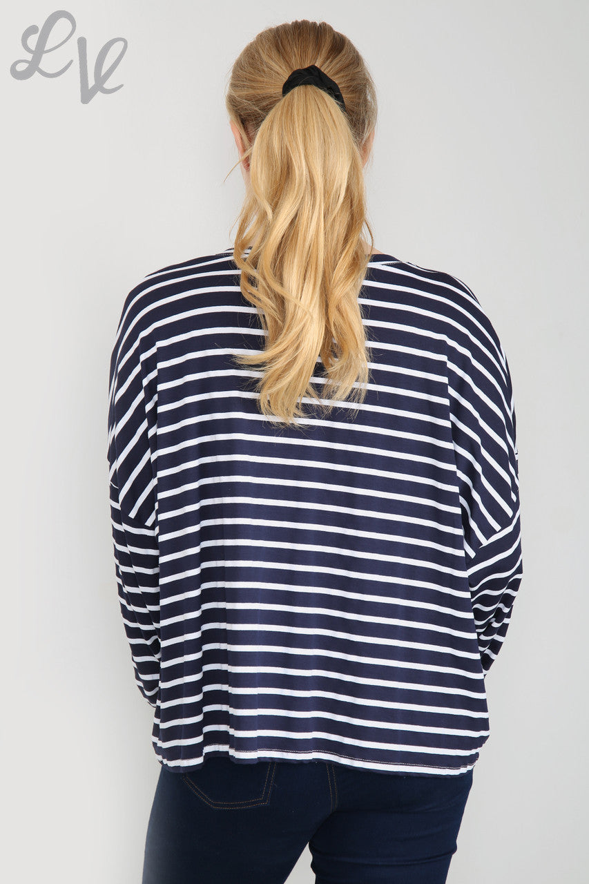 Dames Mademoiselle Star Striped Top Marineblauwe stukprijs WAS €9,99 NU €5
