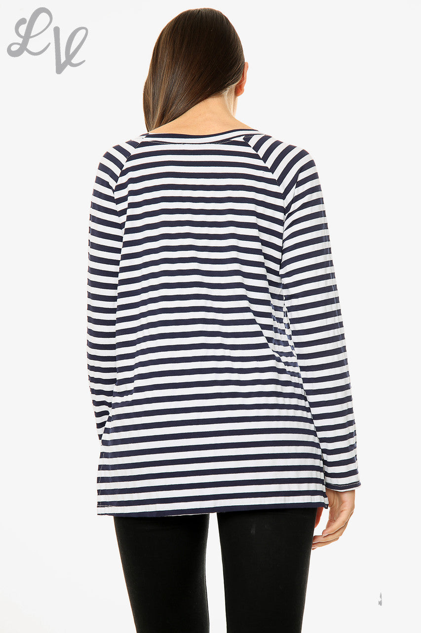 Dames Sterren Gestreept Top Donkerblauw Stuksprijs WAS £9.99 NU £5