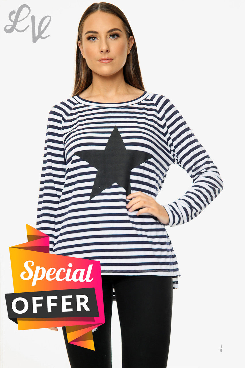 Dames Sterren Gestreept Top Donkerblauw Stuksprijs WAS £9.99 NU £5