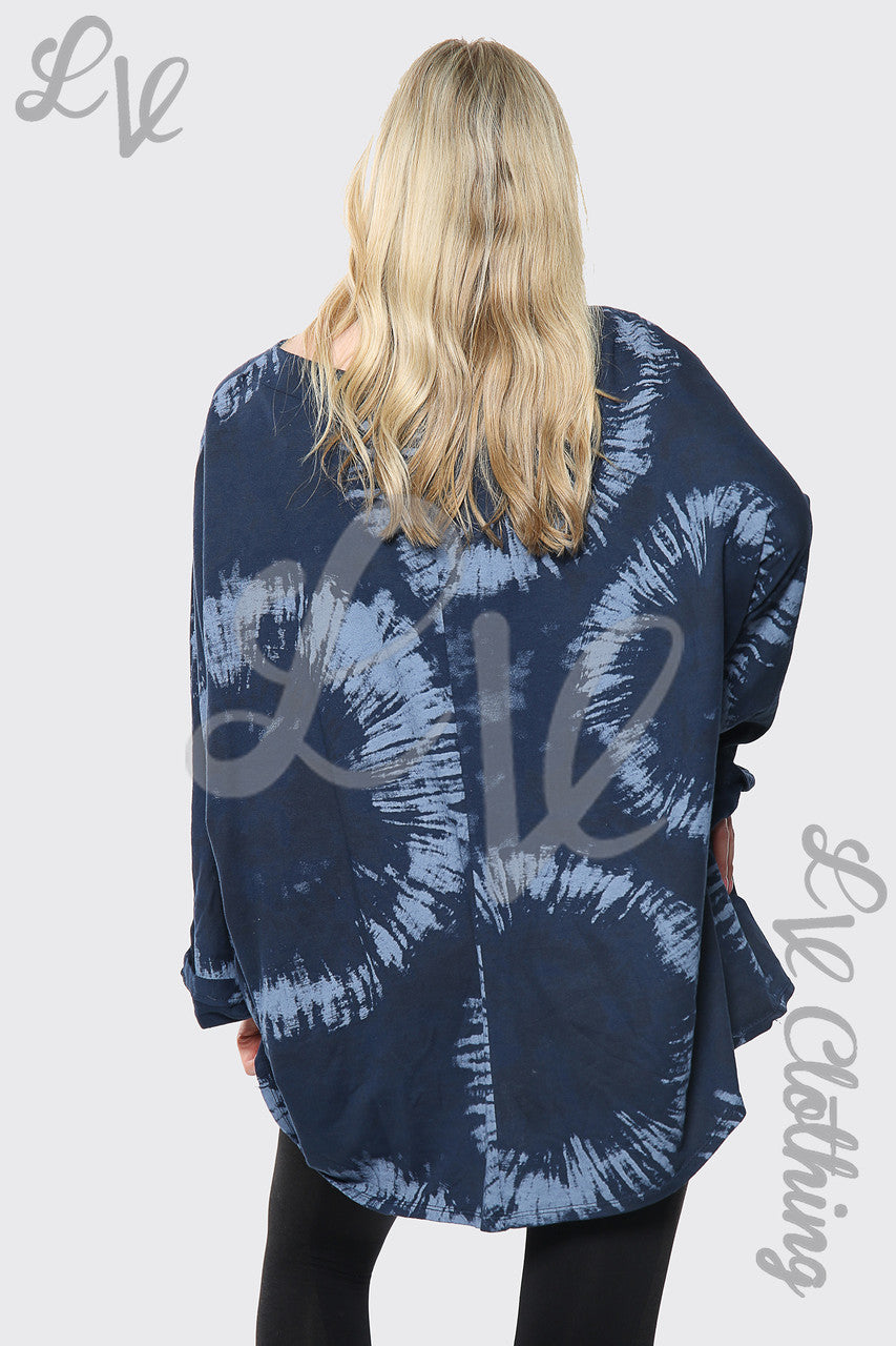 Dames Tie Dye Print Baggy Top Marine Stukprijs € 12,99