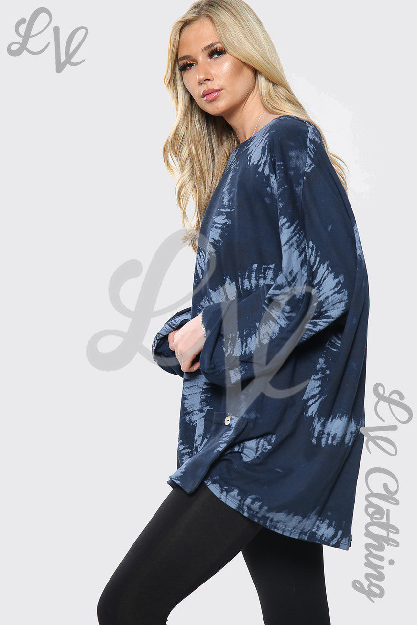 Dames Tie Dye Print Baggy Top Marine Stukprijs € 12,99